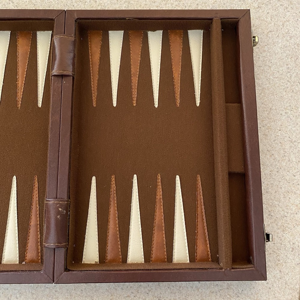 Vintage Backgammon Set in Brown Faux Leather Folding Case - Picture 3 of 8